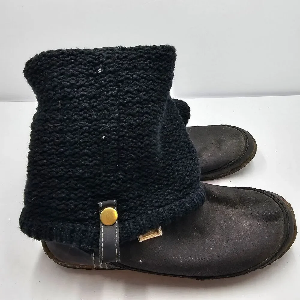 Simple Shoes Cable Knit Sweater Sock Boots Womens Size 8 Black Gray Leather